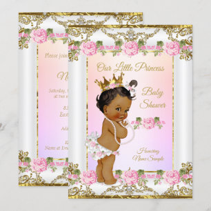 Convite Chuva de Benção da Princesa Rosa Dourado Branco Ét