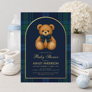 Convite Chuva de Benção de Bebê Menino Teddy Bear Preppy A