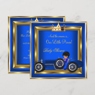 Convite Chuva de Benção do Príncipe Bebê Azul Dourado Meni