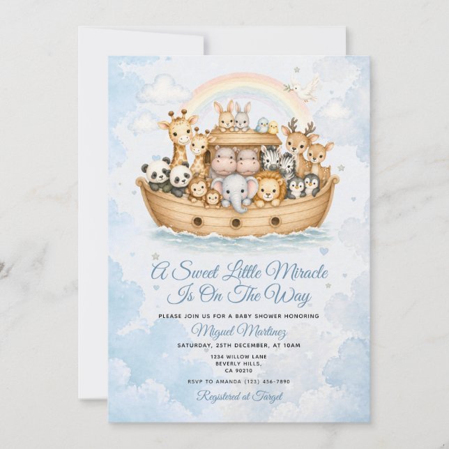 Convite Chuva de Bênçãos a Caminho - Baby Shower da Arca d (Frente)