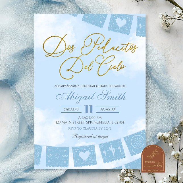 Convite Chuva de Bênçãos Azul para Gêmeos baby shower (Criador carregado)