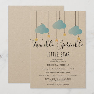 Convite Chuva de Bênçãos Baby Shower Azul Rústico Boho