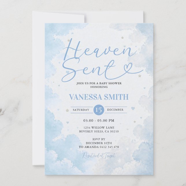 Convite Chuva de Bênçãos - Baby Shower Menino Céu Azul (Frente)