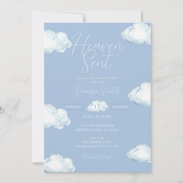 Convite Chuva de Bênçãos Baby Shower Nuvem Azul (Frente)