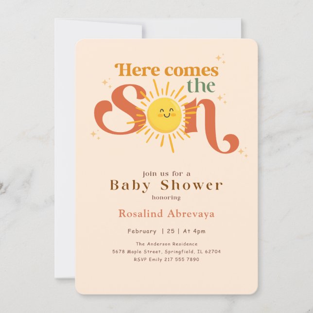 Convite Chuva de Bênçãos Baby Shower Retrô (Frente)