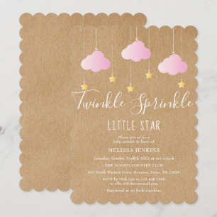 Convite Chuva de Bênçãos Baby Shower Rosa Rústico Boho