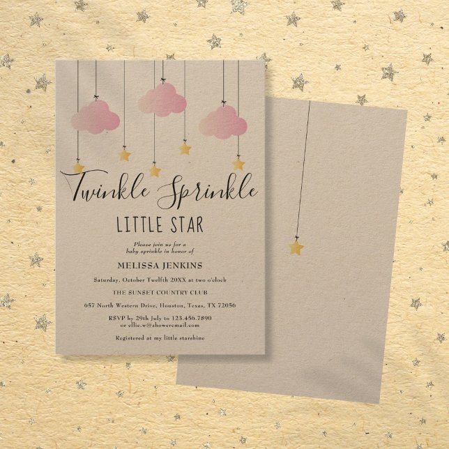 Convite Chuva de Bênçãos Baby Shower Rosa Rústico Boho (Twinkle Sprinkle Baby Shower Pink Rustic Boho Invitation)