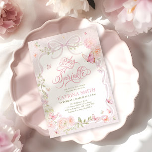 Convite Chuva de Bênçãos Bebê Borboleta Floral Menina Chá 