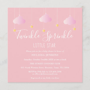 Convite Chuva de Bênçãos Bebê Estrela Brilhante Rosa