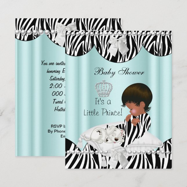 Convite Chuva de Bençãos Bebê Menino Príncipe Étnico Zebra (Frente/Verso)