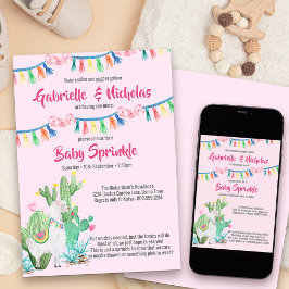 Convite Chuva de Bênçãos Bebê Rosa Llama Chá de Bebê
