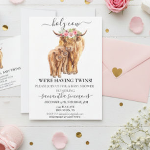 Convite Chuva de Bênçãos Bebê Vaca de Highland Gêmeos Chás