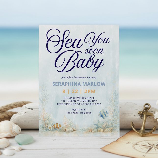 Convite Chuva de Bênçãos Chá de Bebê Sea You Soon (Criador carregado)