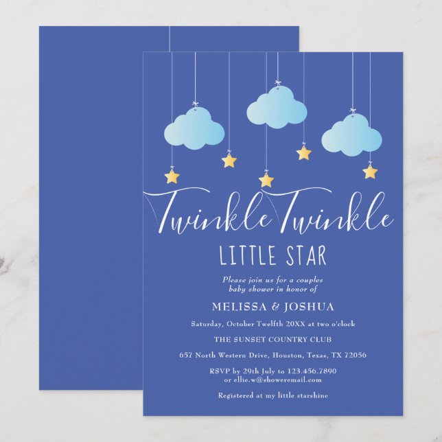 Convite Chuva de Bênçãos / Chá de Bebê Twinkle Twinkle Lit (Frente/Verso)