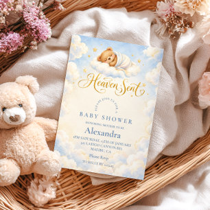 Convite Chuva de Bênçãos Chás de Bebê Urso Teddy Adormecid