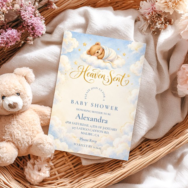 Convite Chuva de Bênçãos Chás de Bebê Urso Teddy Adormecid (Criador carregado)