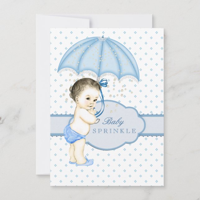 Convite Chuva de Bênçãos de Bebê Menino Guarda-Chuva Azul (Frente)