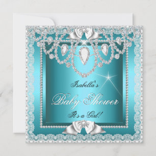Convite Chuva de Bênçãos de Princesa Menina Renda Azul Dia
