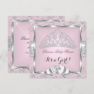 Convite Chuva de Bênçãos de Princesa Menina Rosa Prata dam