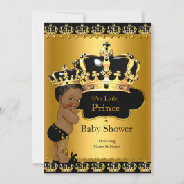 Convite Chuva de Bênçãos do Bebê Príncipe Real Preto Doura