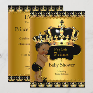 Convite Chuva de Bênçãos do Bebê Príncipe Real Preto Doura