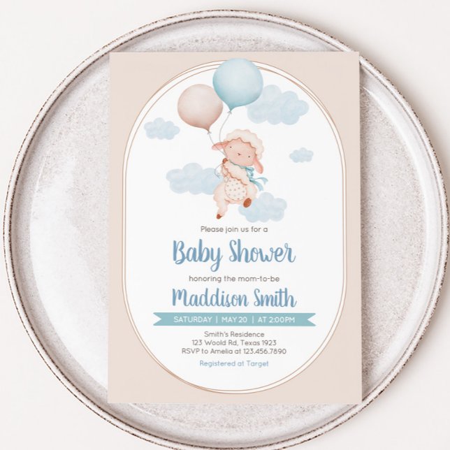 Convite Chuva de Bençãos do Pequeno Cordeiro (Lamb Baby Shower Invitation)
