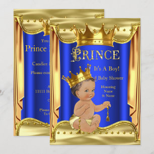 Convite Chuva de Bênçãos do Príncipe Azul Bebê Menino Dour