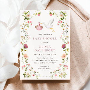 Convite Chuva de Bênçãos Festa de Bebê Menina Floral Rosa