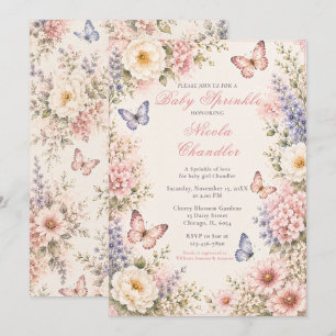 Convite Chuva de Bênçãos Floral Borboleta para Bebê