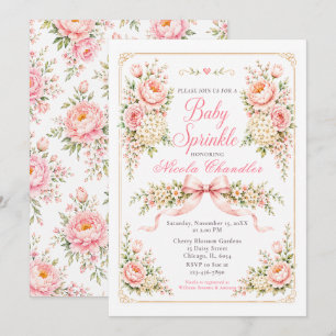 Convite Chuva de Bênçãos Floral e Laço para Bebê
