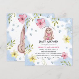 Convite Chuva de Bênçãos Menina Coelhinho Baby Shower