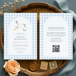 Convite Chuva de Bênçãos Menino Xadrez Azul Baby Shower