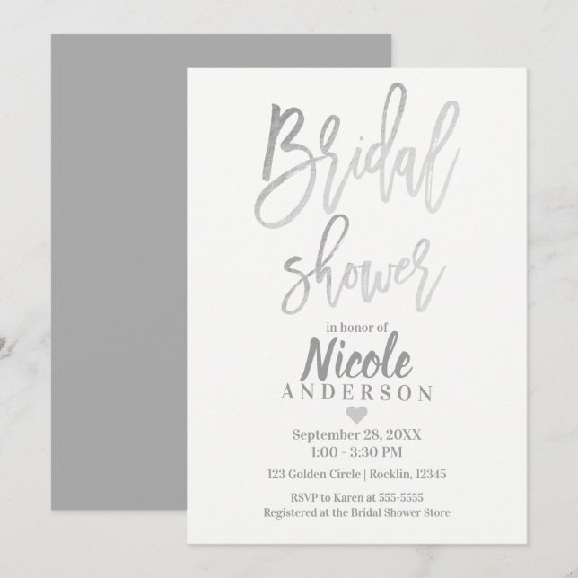 Convite CHUVA DE BENÇÃOS Nupcial Moderno Script Elegante F (Frente/Verso)