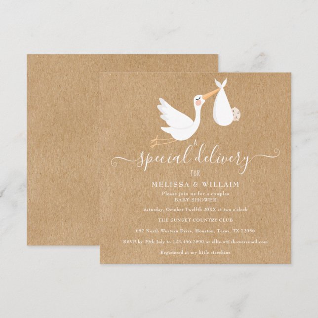 Convite Chuva de Bênçãos para o Bebê de Casal / Presente E (Frente/Verso)