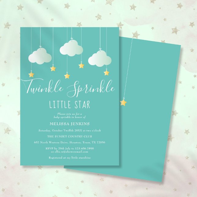 Convite Chuva de Bênçãos Pequena Estrela Baby Shower (Twinkle Sprinkle Little Star Baby Shower Invitation)