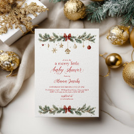Convite Chuva de Bênçãos Pequeno Natal Shower de Bebê Árvo