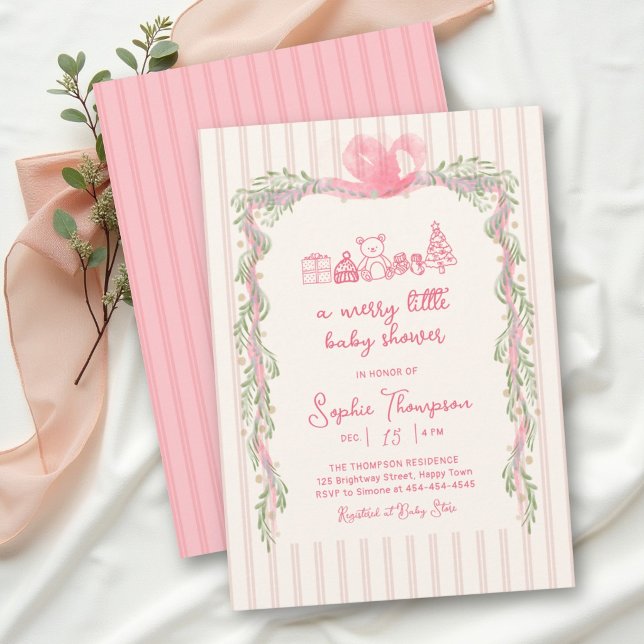 Convite Chuva de Bênçãos Rosa e Verde para o Bebê (Criador carregado)