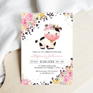 Convite Chuva de Bênçãos Rosa Floral Chá de Bebê Cowgirl