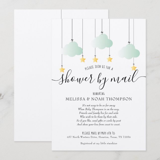 Convite Chuva de Bênçãos Rústica pelo Correio a Longa Dist (Frente/Verso)