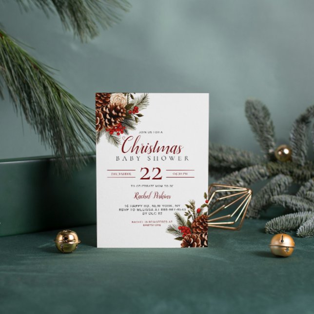 Convite Chuva de Berries de Pinha de Natal para Bebê (Criador carregado)