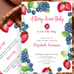 Convite Chuva de Berries Doce Vermelho e Azul para Chá de