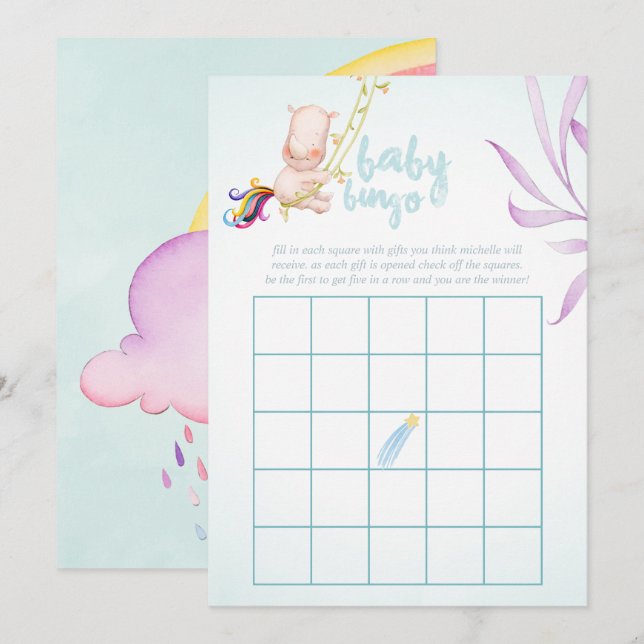 Convite Chuva de Bingo para Chá de Bebê Menino com Rinocer (Frente/Verso)