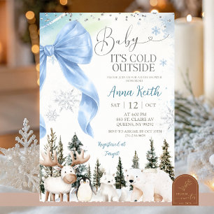 Convite Chuva de BLUE BOW Inverno Animais Árticos Baby Sho