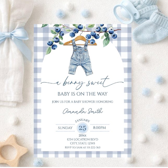 Convite Chuva de blueberry para o doce bebê menino (Criador carregado)