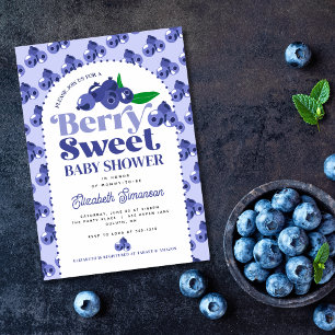Convite Chuva de Blueberry Periwinkle Doce Festa de Bebê F