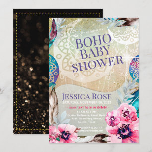 Convite Chuva de Boho Lua Mãe Baby Shower