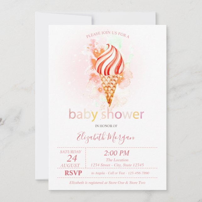 Convite Chuva de Bolinhas de Sorvete Baby Shower (Frente)