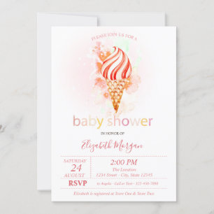 Convite Chuva de Bolinhas de Sorvete Baby Shower