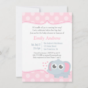 Convite Chuva de Bolinhas Rosa de Elefante Bebê Baby Showe