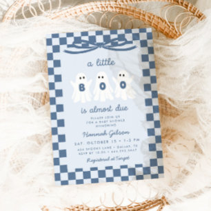 Convite Chuva de Boo é Devida Baby Shower Xadrez Azul